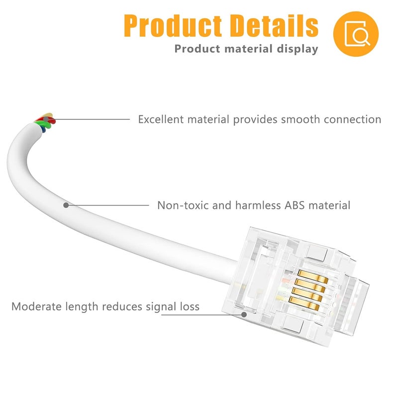 Uvital Phone Jack Splitter, Phone Line Splitter for Landline Telephone, RJ11 6P4C 1 Female to 2 Female Adapter, Comes with 4 Inch Cable(White,2 Pack) - Image 3